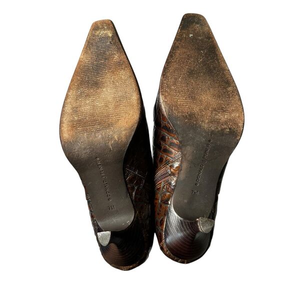 Donald J Pliner Loni Brown Croc Embossed Leather Ankle Kitten Heel Boot Mob Wife - Picture 7 of 11